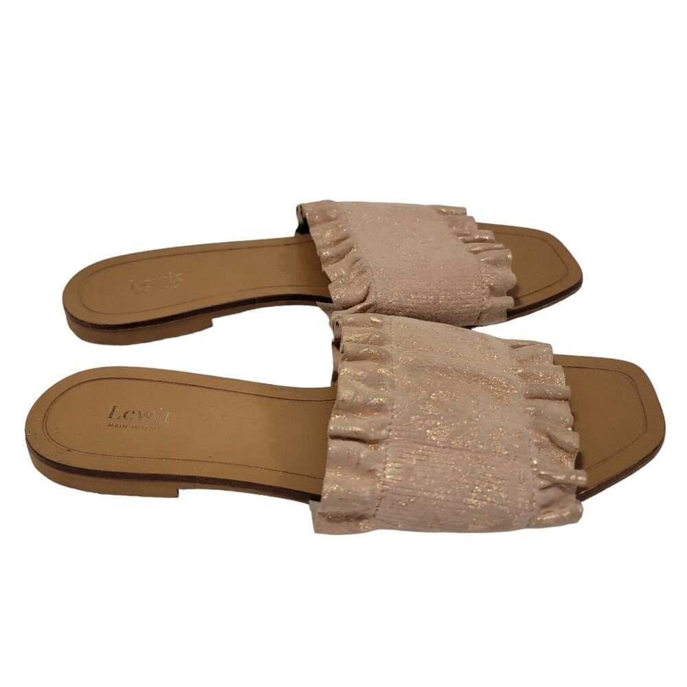 Lewit Sandals Womans 36.5 Pink Blush Shimmer Cassandra Ruffle Slip On